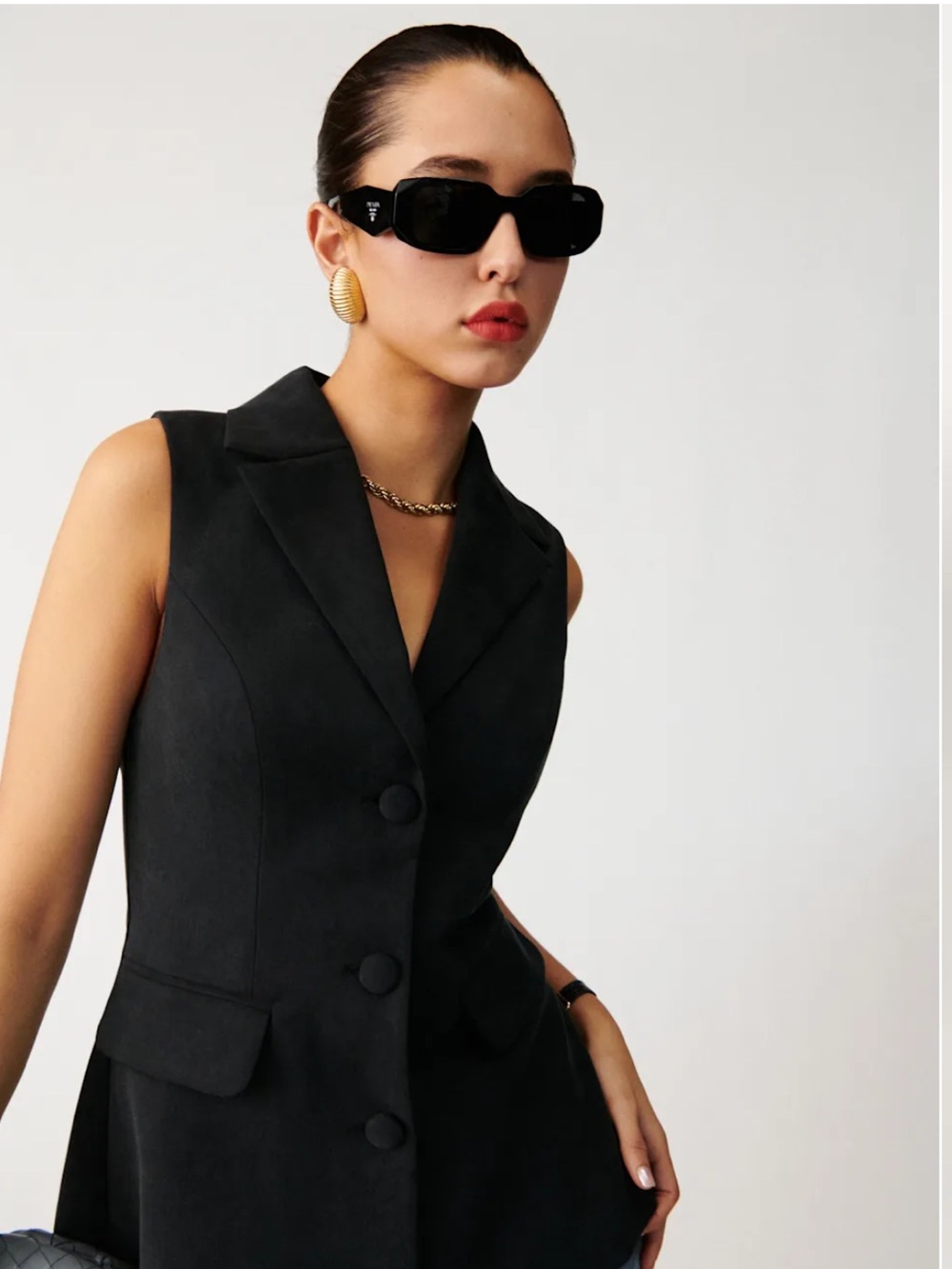Reformation Billie Vest Black Tailored Button Front Waistcoat Size Medium